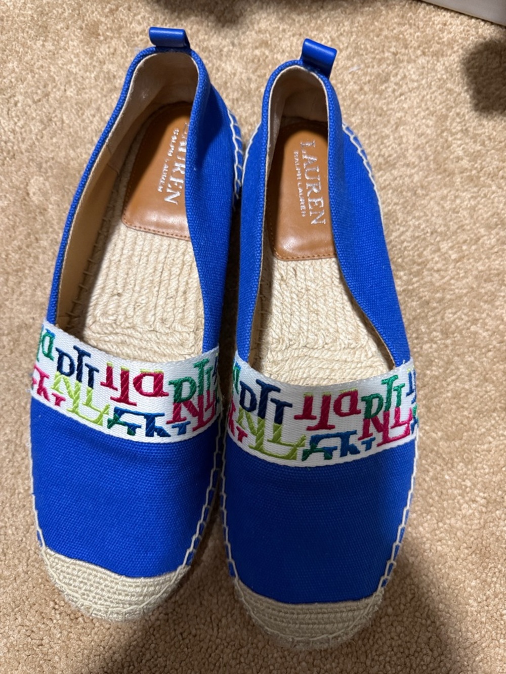 Ralph Lauren Cobalt Blue Canvas Espadrilles with Multicolor Logo Band